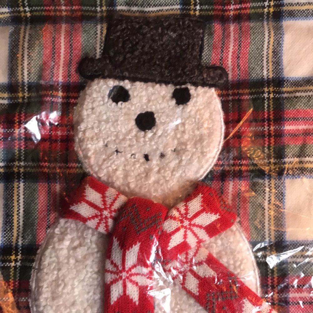 Pottery Barn Cute and Cuddly Archie The Snowman Applique Plaid Pillow Cover ☃️ - Picture 5 of 16